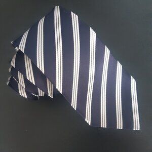 Polifroni Milano Navy & White Diagonal Stripe 100% Silk Tie